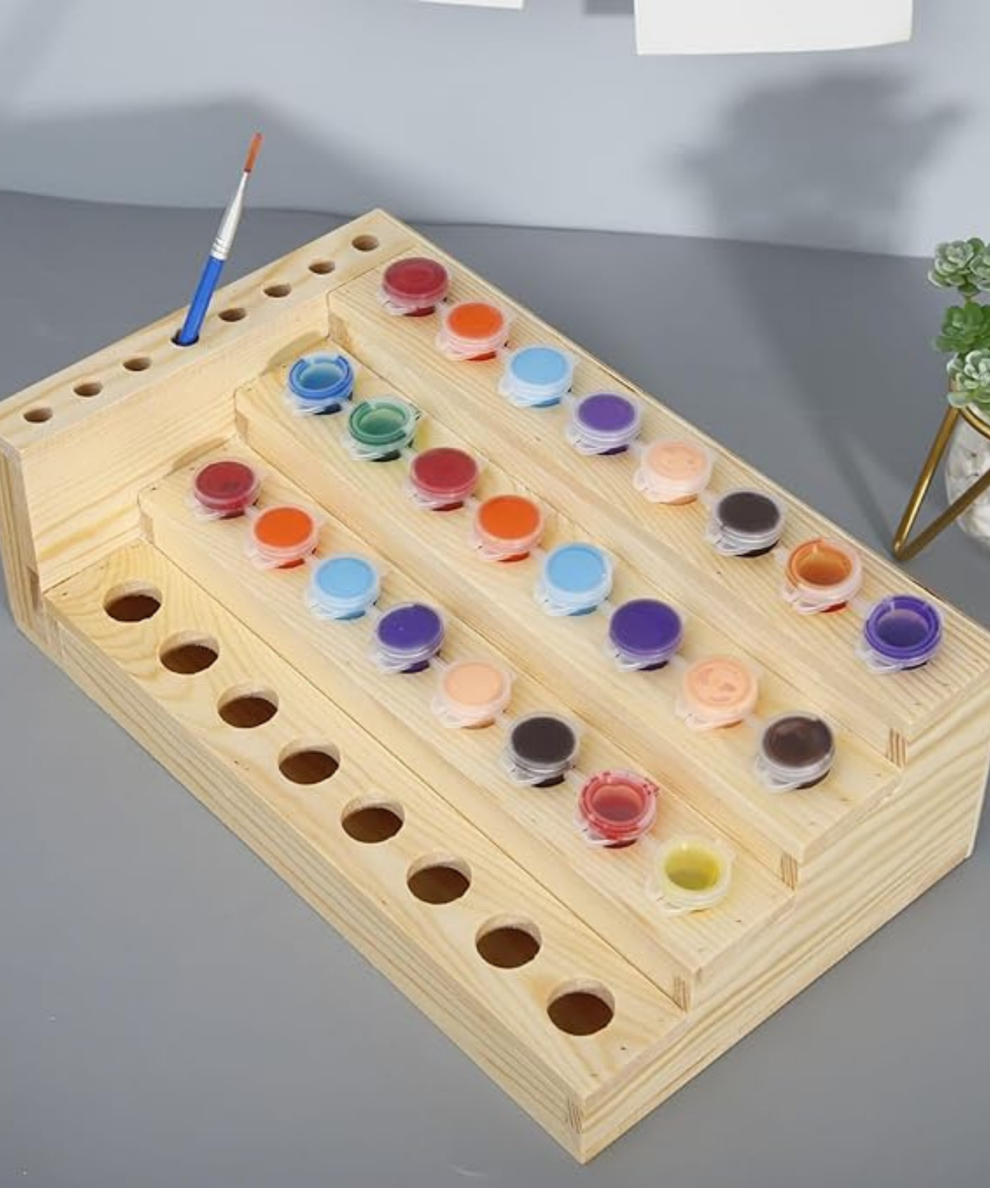 Natural Wood Acrylic Paint Organizer