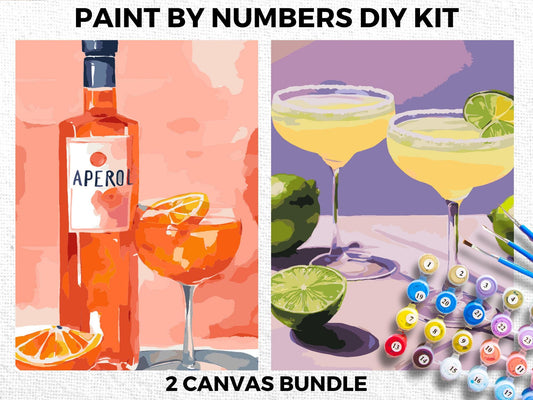 Cocktail Bundle | Set of 2 Paint by Numbers Kit for Adults – Sip and Paint Party Duo | DIY Art for Beginners Wall Decor Gift Idea